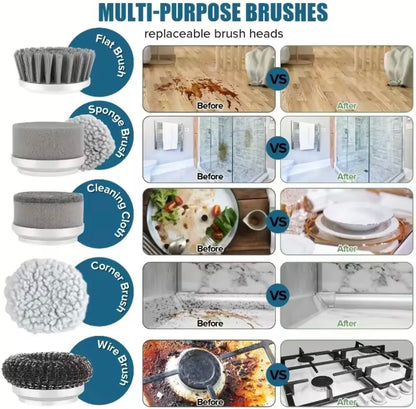 Cordless Electric Spin Scrubber – Rechargeable Bathroom & Kitchen Cleaning Brush with 5 Replaceable Heads