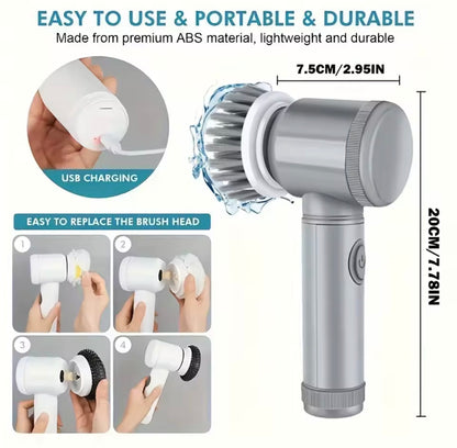 Cordless Electric Spin Scrubber – Rechargeable Bathroom & Kitchen Cleaning Brush with 5 Replaceable Heads